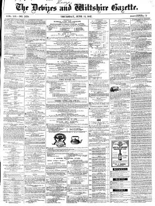 cover page of Devizes and Wiltshire Gazette published on June 13, 1867