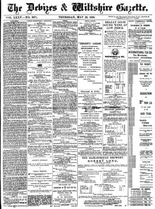 cover page of Devizes and Wiltshire Gazette published on May 22, 1890