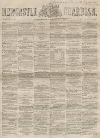 cover page of Newcastle Guardian and Tyne Mercury published on April 1, 1854