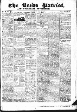 cover page of Leeds Patriot and Yorkshire Advertiser published on May 22, 1830