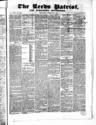 cover page of Leeds Patriot and Yorkshire Advertiser published on August 11, 1832