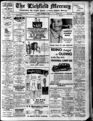 cover page of Lichfield Mercury published on November 2, 1934
