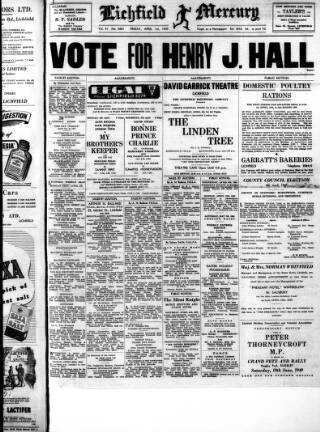 cover page of Lichfield Mercury published on April 1, 1949