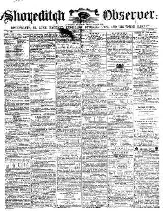 cover page of Shoreditch Observer published on April 1, 1865