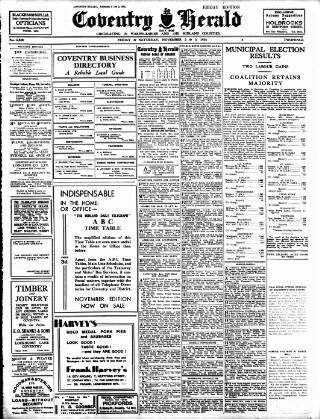 cover page of Coventry Herald published on November 2, 1934