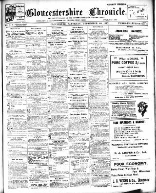 cover page of Gloucestershire Chronicle published on September 22, 1917