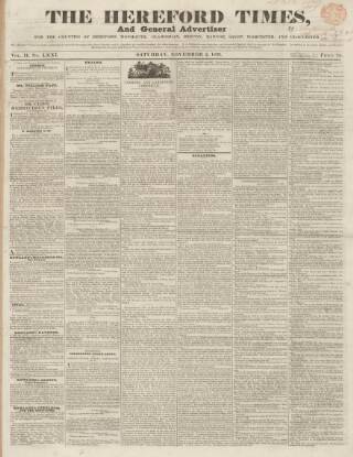 cover page of Hereford Times published on November 2, 1833