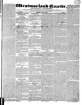cover page of Westmorland Gazette published on August 2, 1834