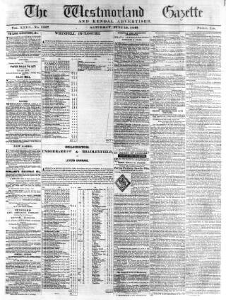 cover page of Westmorland Gazette published on June 13, 1840