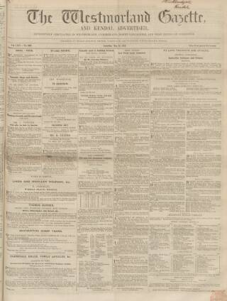 cover page of Westmorland Gazette published on May 22, 1852