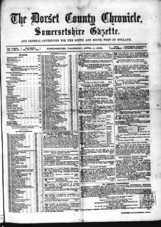 cover page of Dorset County Chronicle published on April 1, 1858