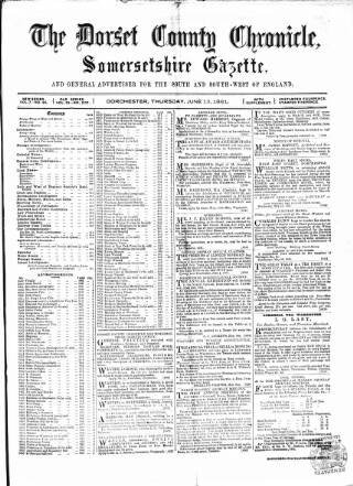 cover page of Dorset County Chronicle published on June 13, 1861