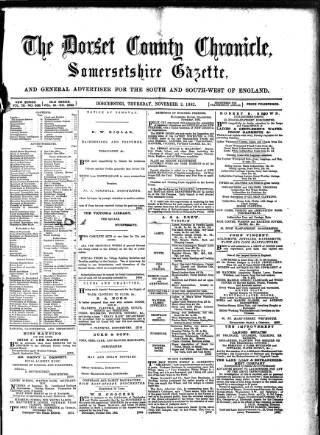 cover page of Dorset County Chronicle published on November 2, 1882