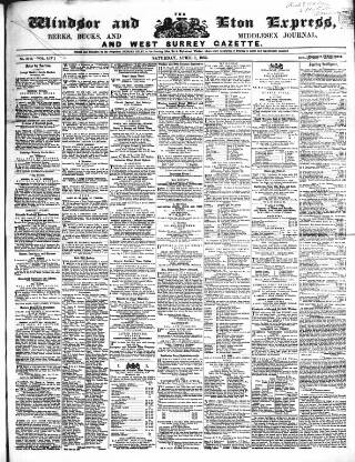 cover page of Windsor and Eton Express published on April 1, 1865