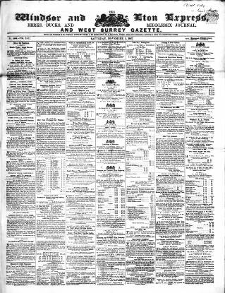 cover page of Windsor and Eton Express published on November 2, 1867