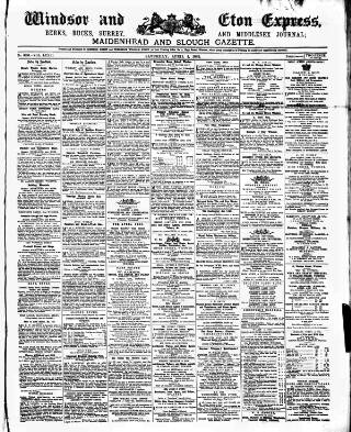 cover page of Windsor and Eton Express published on April 1, 1882