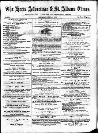 cover page of Herts Advertiser published on April 1, 1876