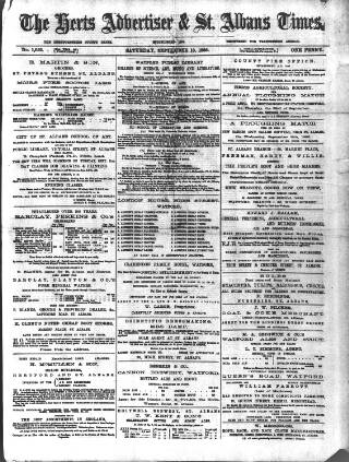 cover page of Herts Advertiser published on September 18, 1886