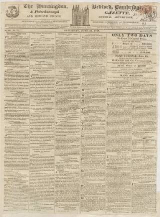cover page of Huntingdon, Bedford & Peterborough Gazette published on June 13, 1818