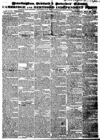 cover page of Huntingdon, Bedford & Peterborough Gazette published on May 22, 1830