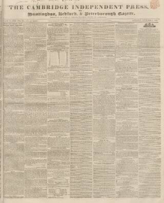 cover page of Huntingdon, Bedford & Peterborough Gazette published on November 2, 1839
