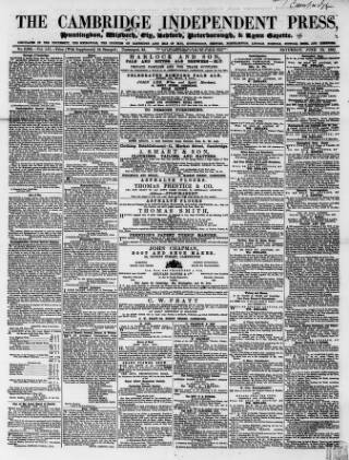 cover page of Cambridge Independent Press published on June 13, 1857