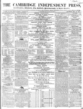 cover page of Cambridge Independent Press published on May 22, 1858