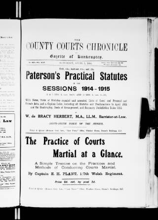 cover page of County Courts Chronicle published on April 1, 1916