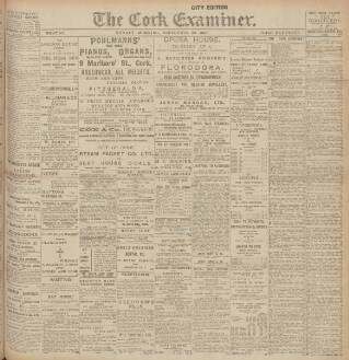 cover page of Cork Examiner published on September 28, 1908