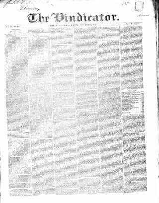 cover page of Vindicator published on December 15, 1841