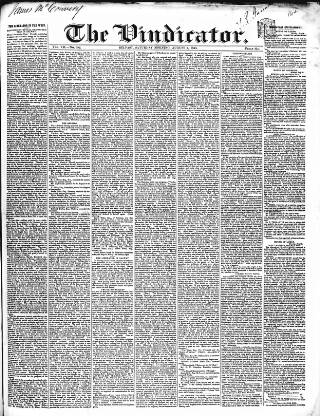 cover page of Vindicator published on August 2, 1845
