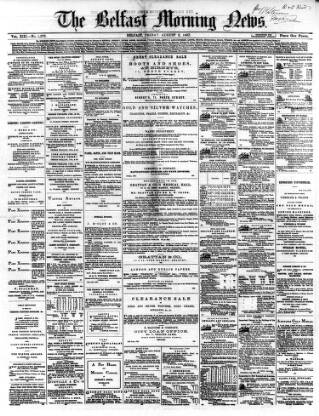 cover page of Belfast Morning News published on August 2, 1867