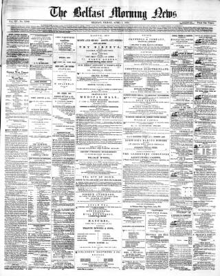 cover page of Belfast Morning News published on April 1, 1870