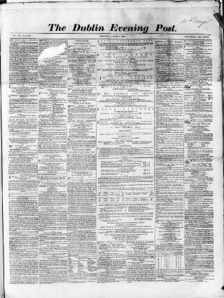 cover page of Dublin Evening Post published on August 2, 1864