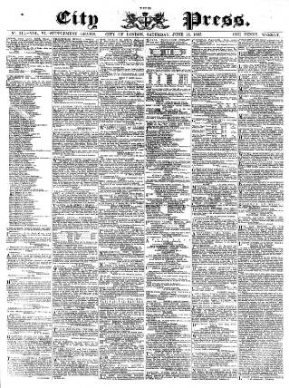 cover page of London City Press published on June 13, 1863