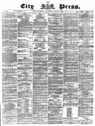 cover page of London City Press published on August 5, 1871