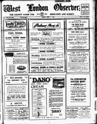 cover page of West London Observer published on April 1, 1921