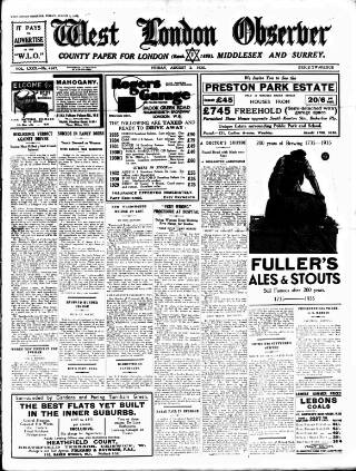 cover page of West London Observer published on August 2, 1935