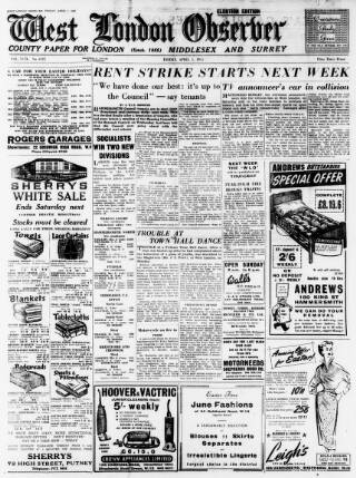 cover page of West London Observer published on April 1, 1955