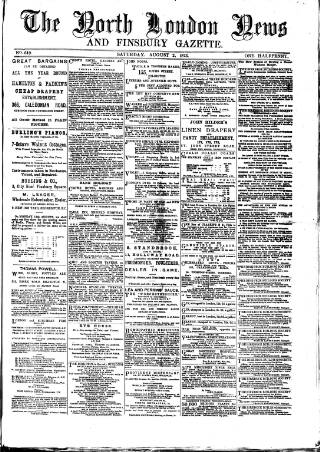 cover page of North London News published on August 2, 1873