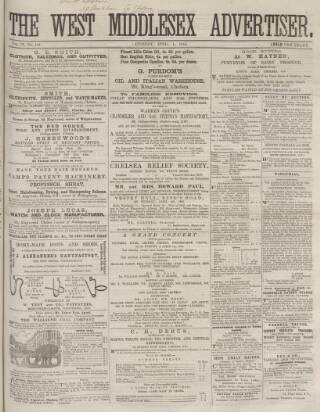 cover page of West Middlesex Advertiser and Family Journal published on April 1, 1865