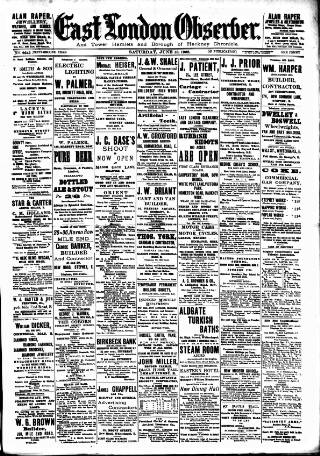 cover page of East London Observer published on June 13, 1908