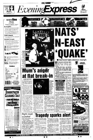 cover page of Aberdeen Evening Express published on June 13, 1994
