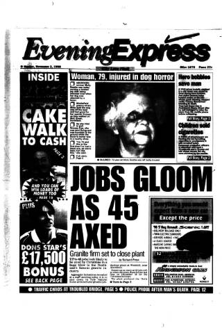 cover page of Aberdeen Evening Express published on November 2, 1998