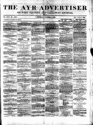 cover page of Ayr Advertiser published on November 2, 1882