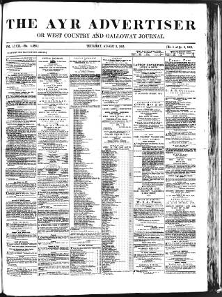 cover page of Ayr Advertiser published on August 2, 1883