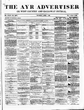 cover page of Ayr Advertiser published on April 1, 1886