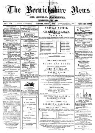 cover page of Berwickshire News and General Advertiser published on April 1, 1879
