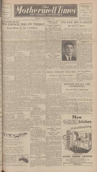 cover page of Motherwell Times published on November 2, 1945