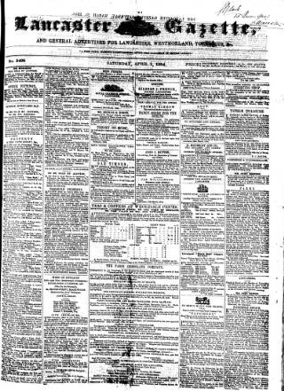 cover page of Lancaster Gazette published on April 1, 1854